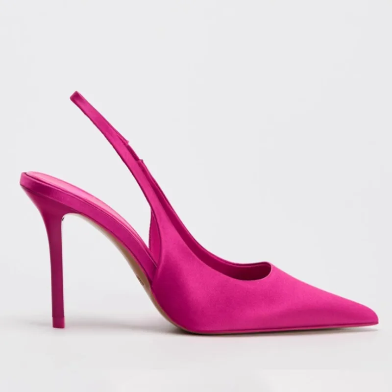 luxury pink women high heels shoes for party prom elegant Silk shallow slingbacks wedding bride pumps 2025 spring footwear - view 2