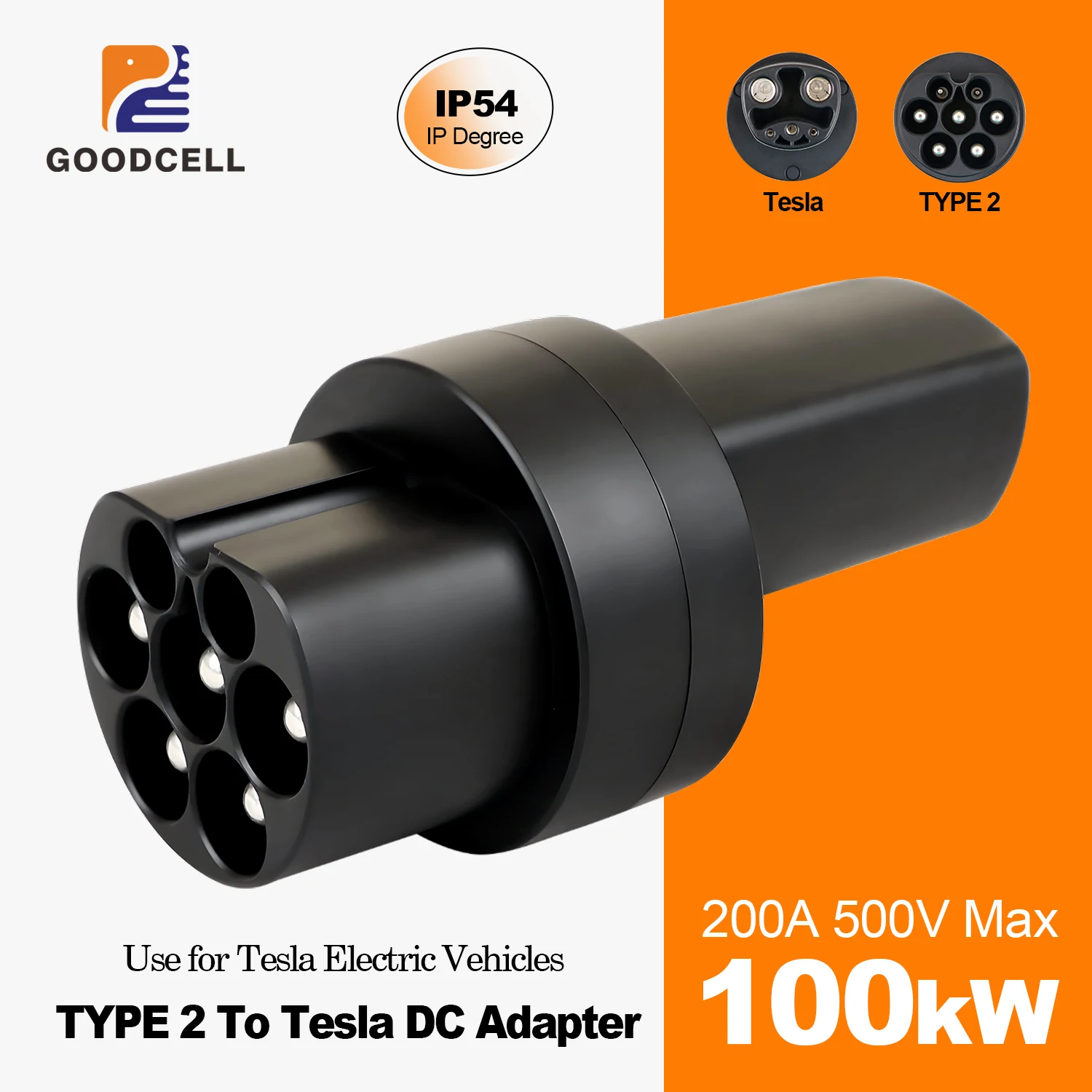 GOODCELL Type 2 To Tesla Adapter DC 100KW Type2 Tesla Adaptor EV Charger Connector IEC 62196 Plug  For Tesla ModelS/X/3/Y