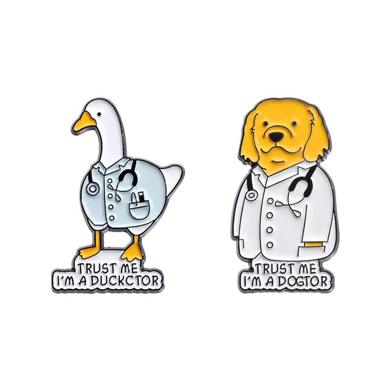 Creative Dog Cat Doctor Brooch Pins Trust Me I'm A Duckctor Dogtor Enamel Badges Pins Funny Gifts for Friend