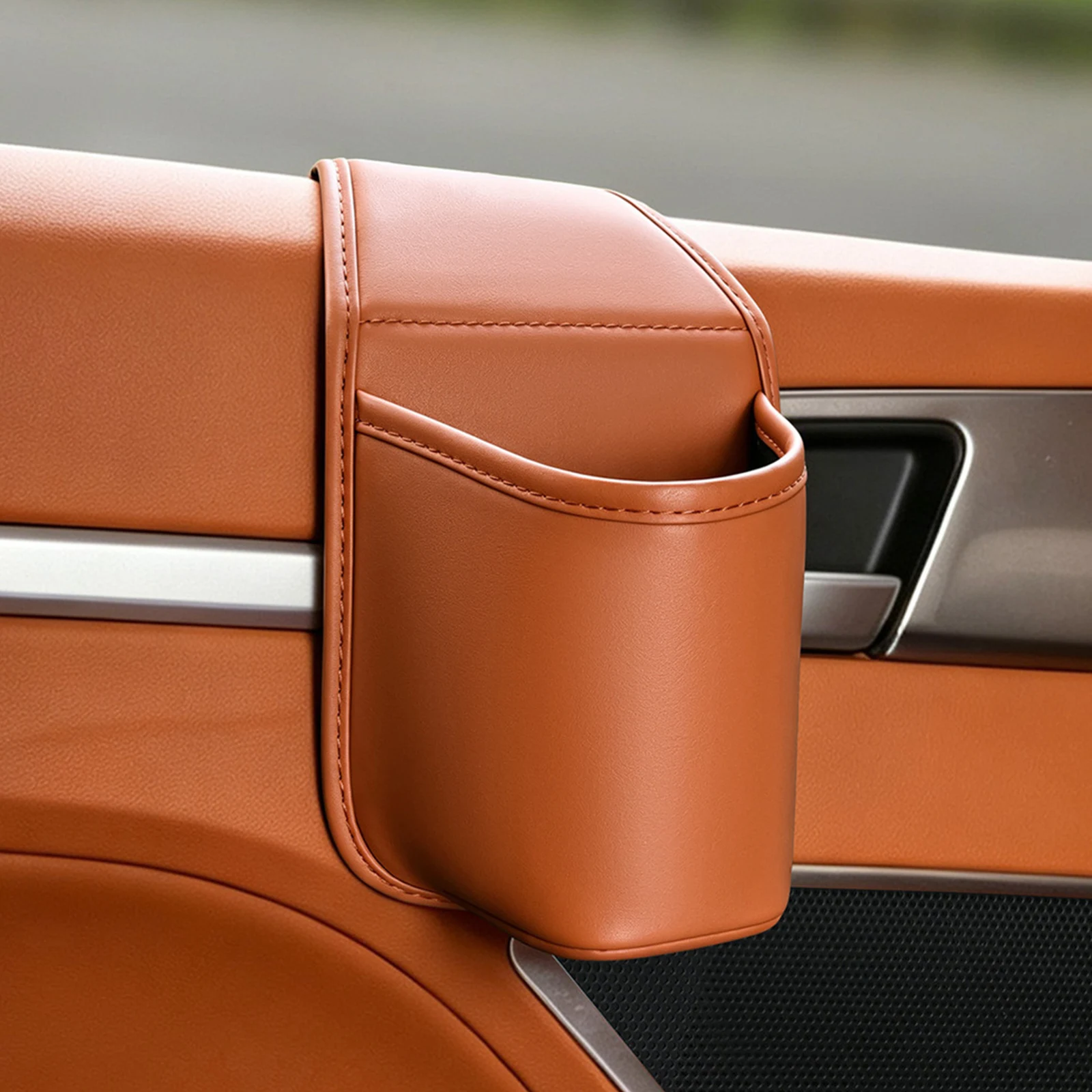 Leather Car Door Organizer Side Pocket Cup Holder Phone Slot Auto Interior Multi-Function Storage Bag