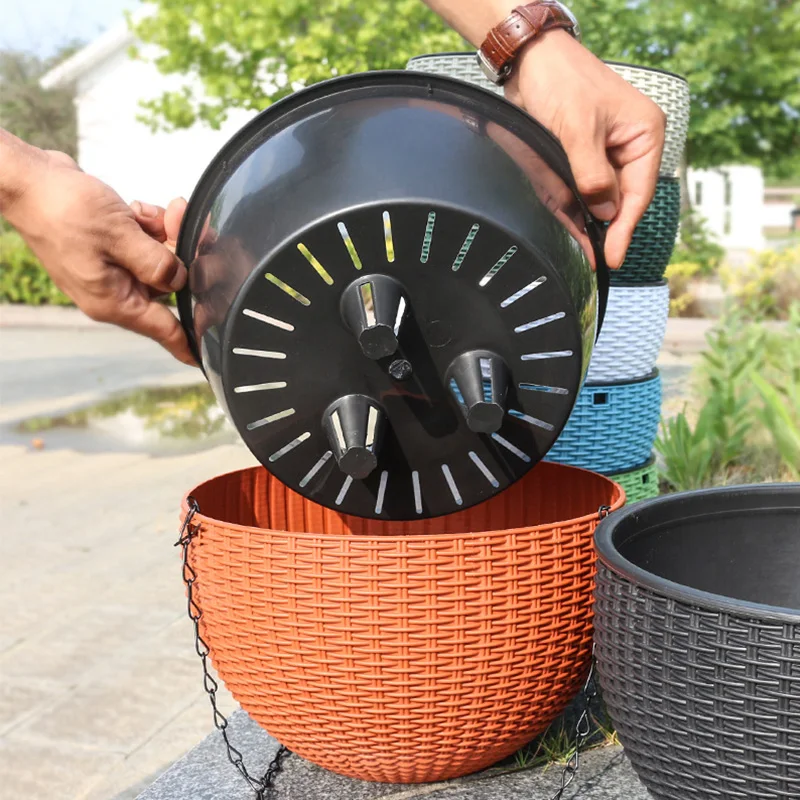 Hanging Plastic Flower Pot European Style Honeycomb Pattern Imitation Rattan Flower Pot Indoor Hanging Basket Flowerpot