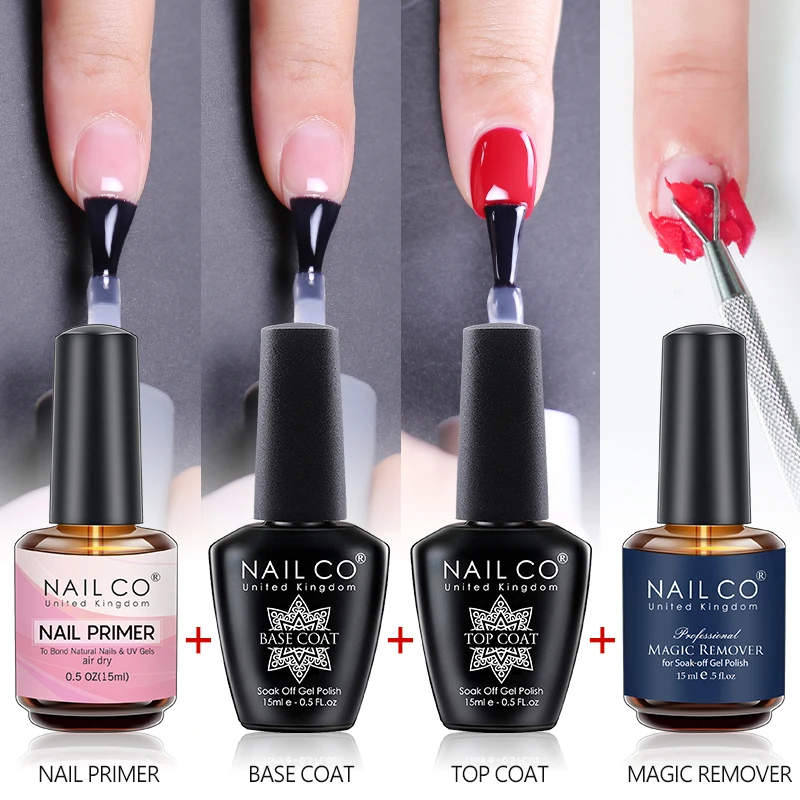 NAILCO 15ml Nail Gel Polishes Primer Top Coat Base Coat Magic Remover Functionality Set UV Nail Lakiery Esmalte Nails Art Vernis