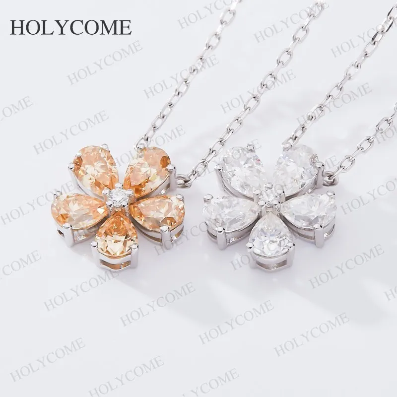 

New Moissanite Five-Leaf Flower Pendant Necklace Pear Cut 925 Sterling Silver Top Quality Wedding Fine Jewelry Wholesale Price