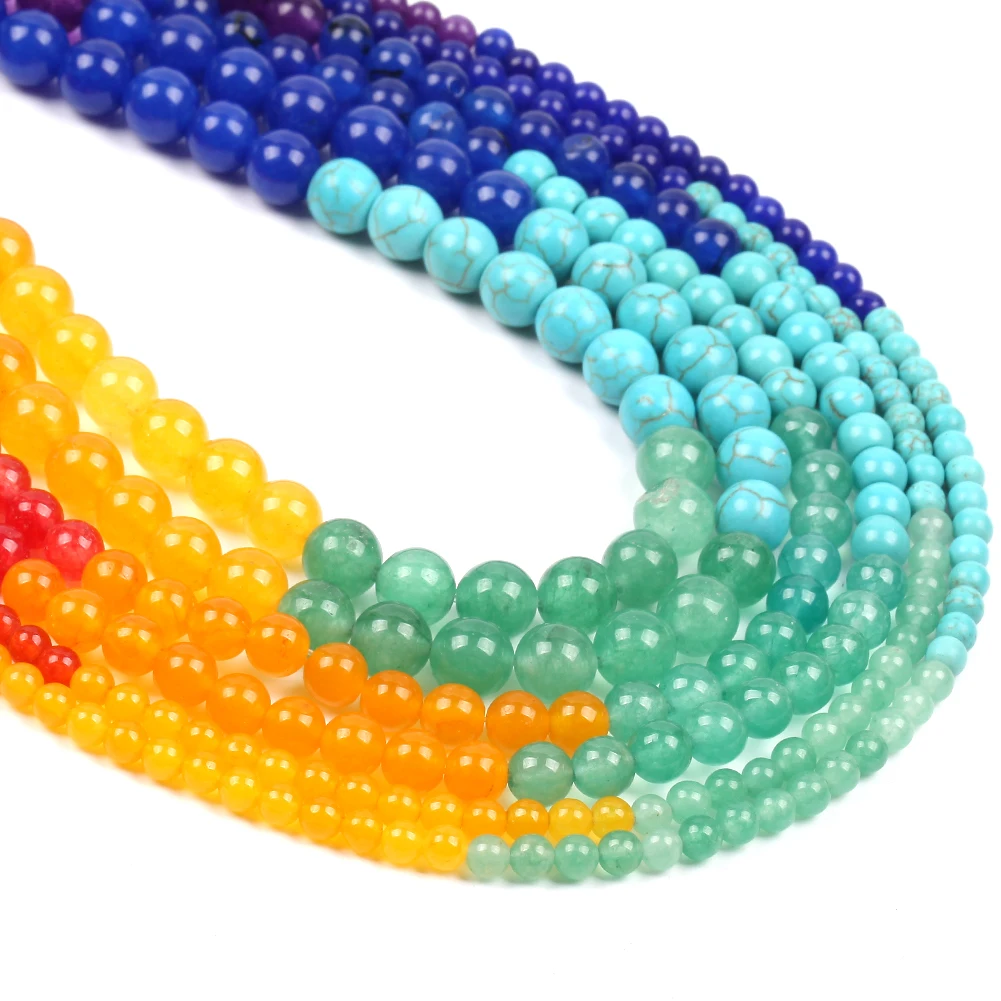 6mm-8mm natürliche 7 Chakra heilende Kristalls tein runde Perlen für Schmuck herstellung DIY Armbänder Halskette 15"
