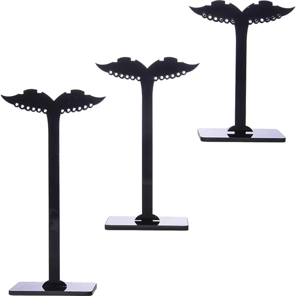 3Pcs Earrings Organizer Acrylic Display Rack Decorative Wing Designed Earrings Holder Stable Countertop Storage Stand