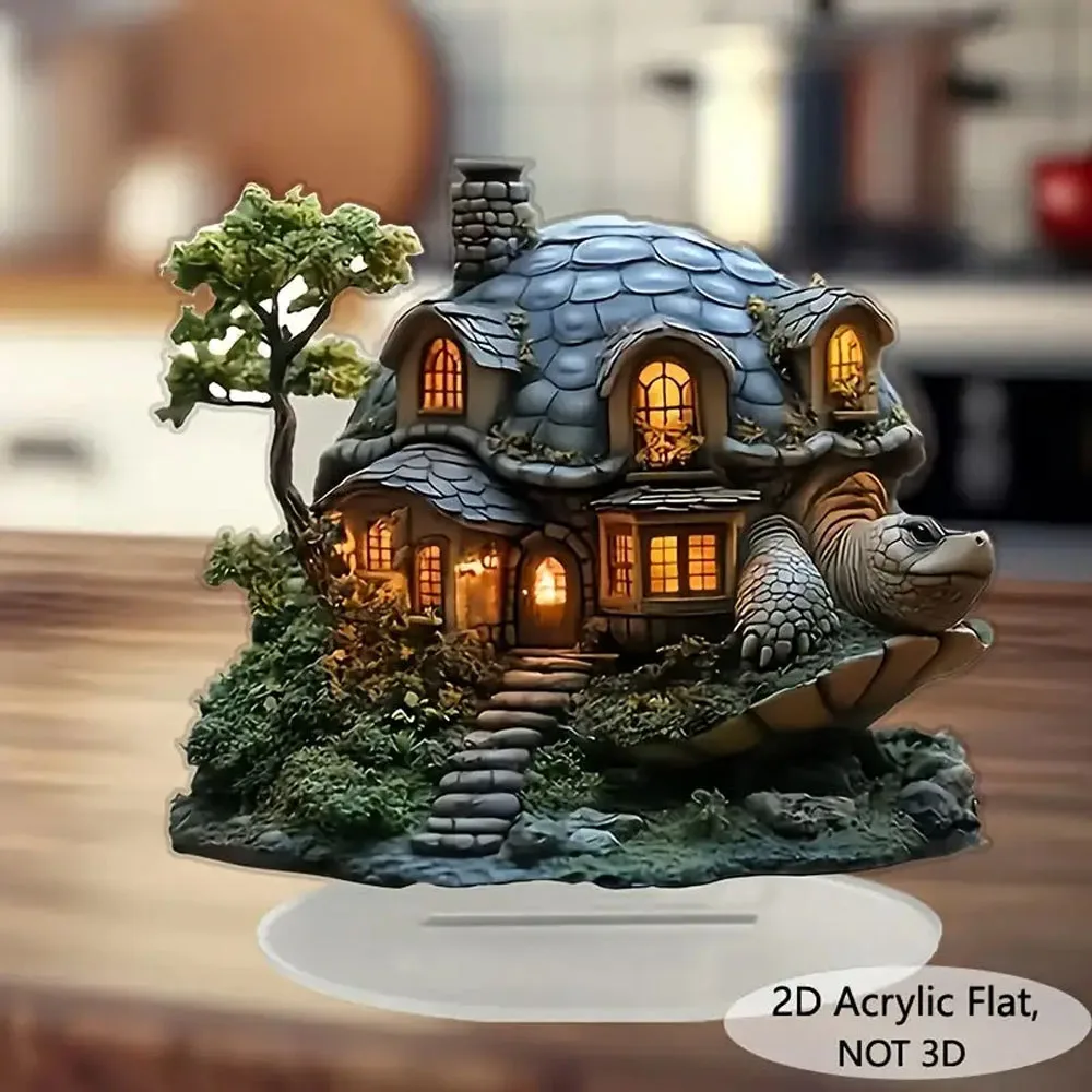 1pc Boho Style Acrylic Turtle House Figurine - Fantasy Themed Decor for Home & Office, Versatile Room Decor, No Electricity