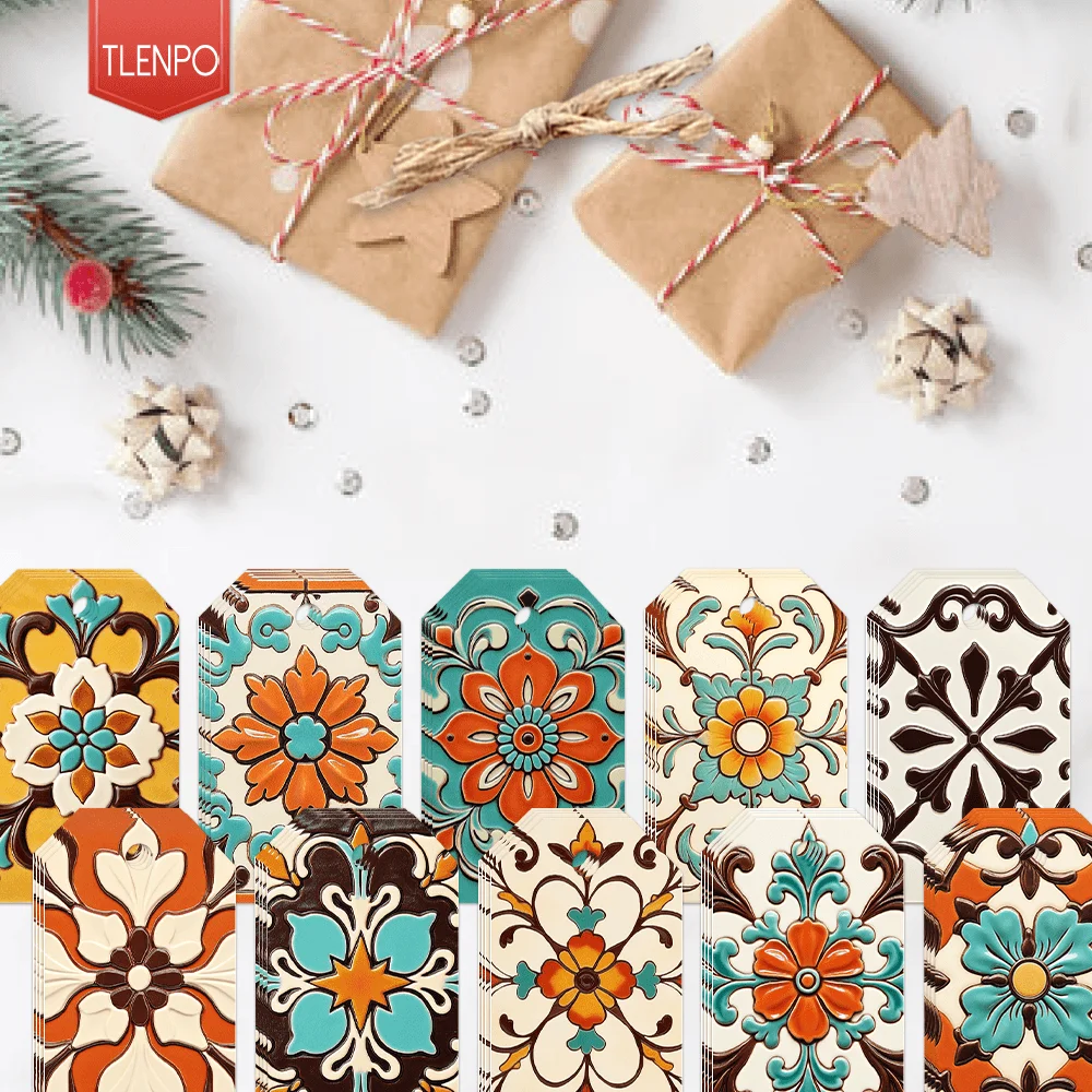Étiquettes décoratives florales marocaines, étiquettes cadeaux de vacances, décorations de fête, accents d'emballage faits à la main, corde en jute, 40 pièces