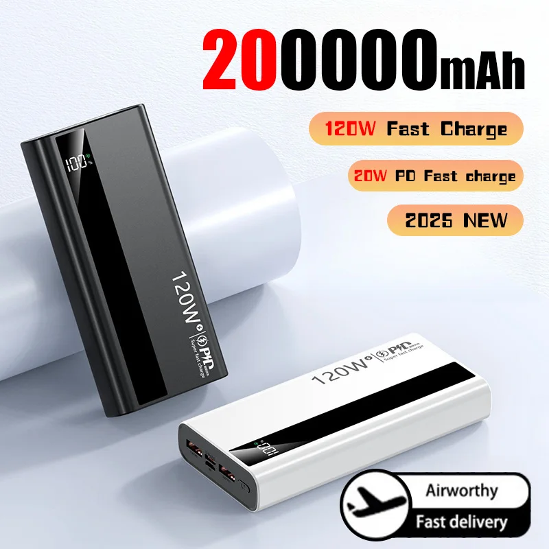 200000mAh Power Bank 120W Super Fast Charging Battery High Capacity Digital Display Power Bank For Iphone Samsung Huawei 2025