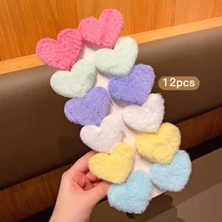 12 color random heart-shaped plush hair clips, sweet and cute, suitable for daily use as hair accessories