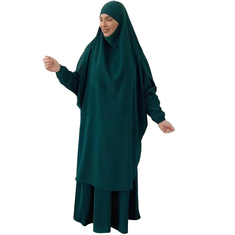 Muslim Set Eid Hooded Hijab Arabic 2 Piece Women Abaya Khimar Skirt Ramadan Prayer Garment Dress Modest Burqa Arab Islamic Robes