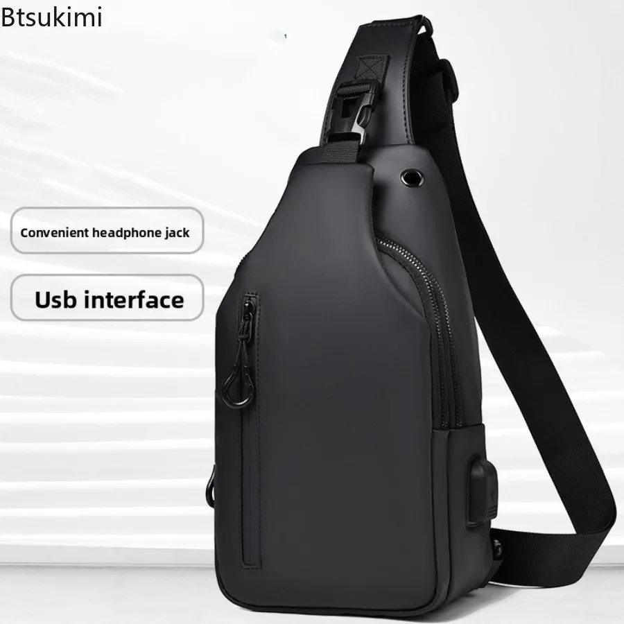 Men Bag Fashion New Solid Color Men Chest Bag Outdoor Casual Fashion One Shoulder Crossbody Bag Nylon USB Charging Shoulder Bags
