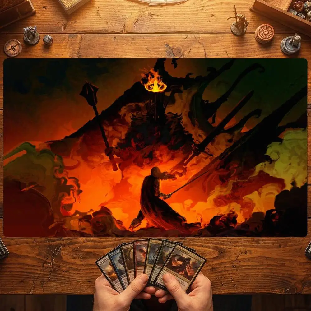 Red Vortex Swordsman Mouse Pad Card Playmat Stitched with Magic Zones Tabletop for MTG/TCG Card Battle Commander Gaming Mat