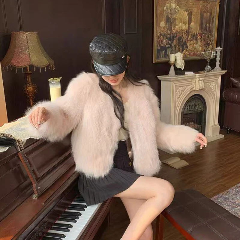 

Модные укороченные пальто из искусственного лисьего меха, женские зимние толстые теплые плюшевые куртки Y2K, корейская уличная одежда, универсальная верхняя одежда из волосатого меха, новинка