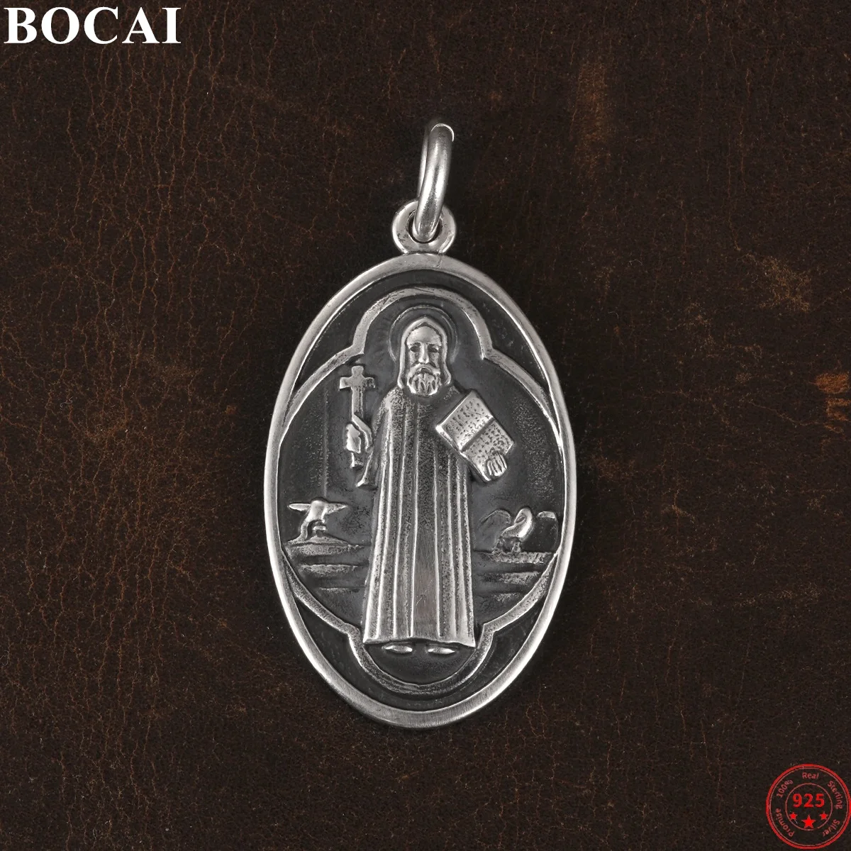 

BOCAI S925 Подвески из стерлингового серебра для женщин и мужчин Ретро рельеф Святой Бенедикт Экзорцист Святая карта Очаровательные амулеты Ювелирные изделия оптом