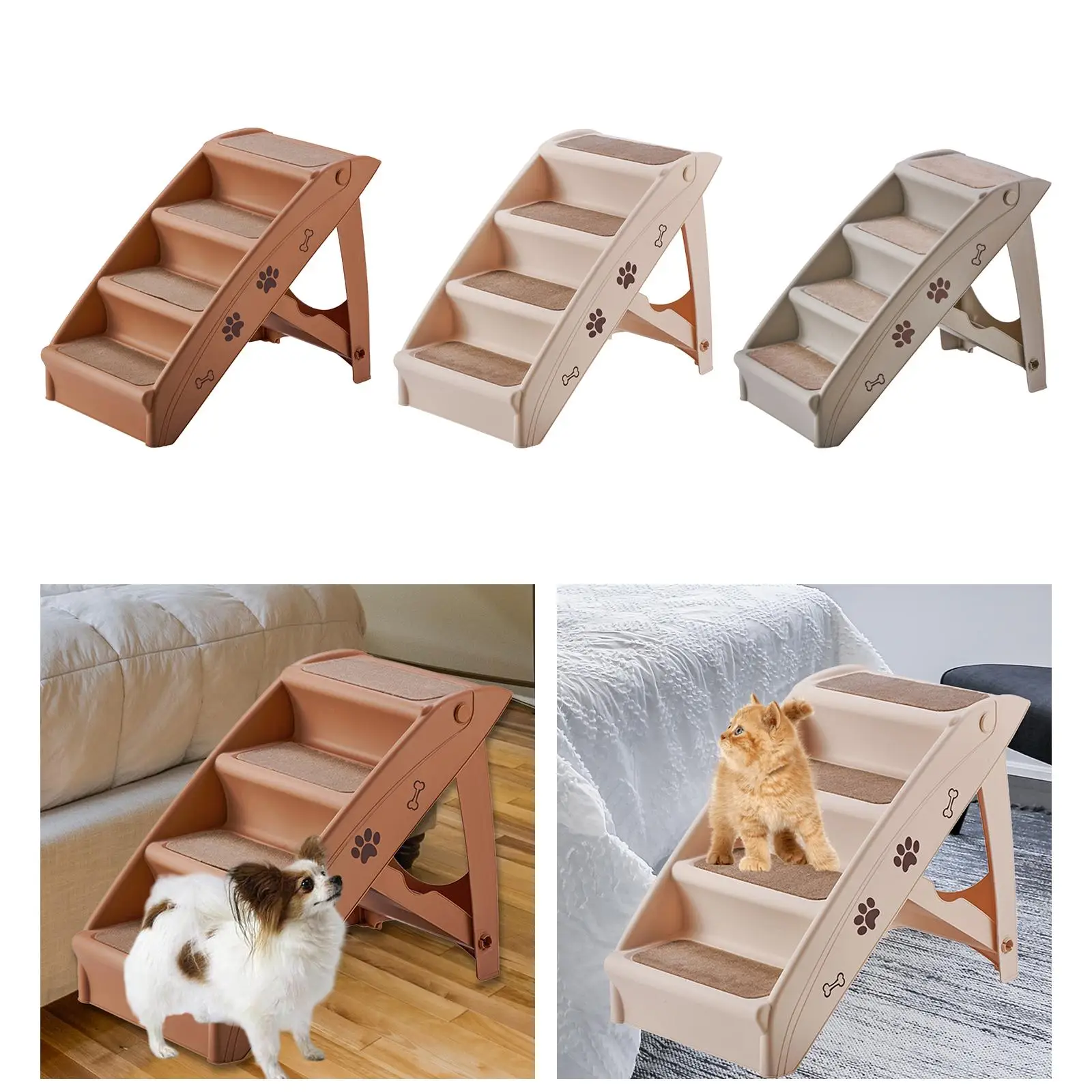 Foldable Wooden Ladder Dog Stairs Steps Animals Climbing Ladder Pet Cat Ramp for Bed Small Large Medium Anti-slip Dog Bed Stair