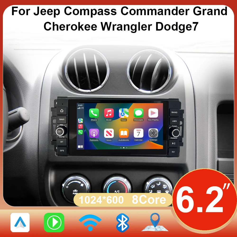 CHSTEK Android 11 Car Radio CarPlay Android Auto For Jeep Compass Commander Grand Cherokee Wrangler Dodge GPS Wi‑Fi BT Head Unit