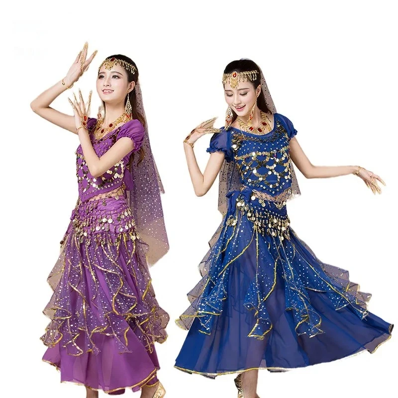 Indian Dance Costume Adult Women's Belly Dance Performance Outfit New Ethnic Stage Performance Short Sleeve Skirt Set