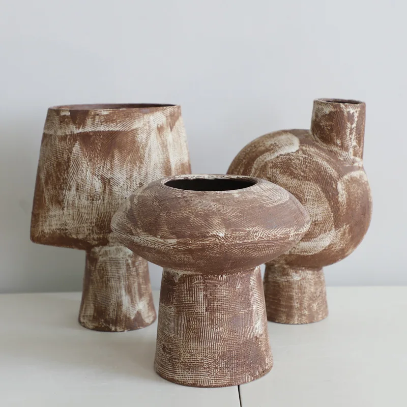 ‌Wabi Sabi Handmade Ceramic Vase Modern Minimalist Art Vase Zen Living Room Entrance Home Decor Retro Table Centerpiece