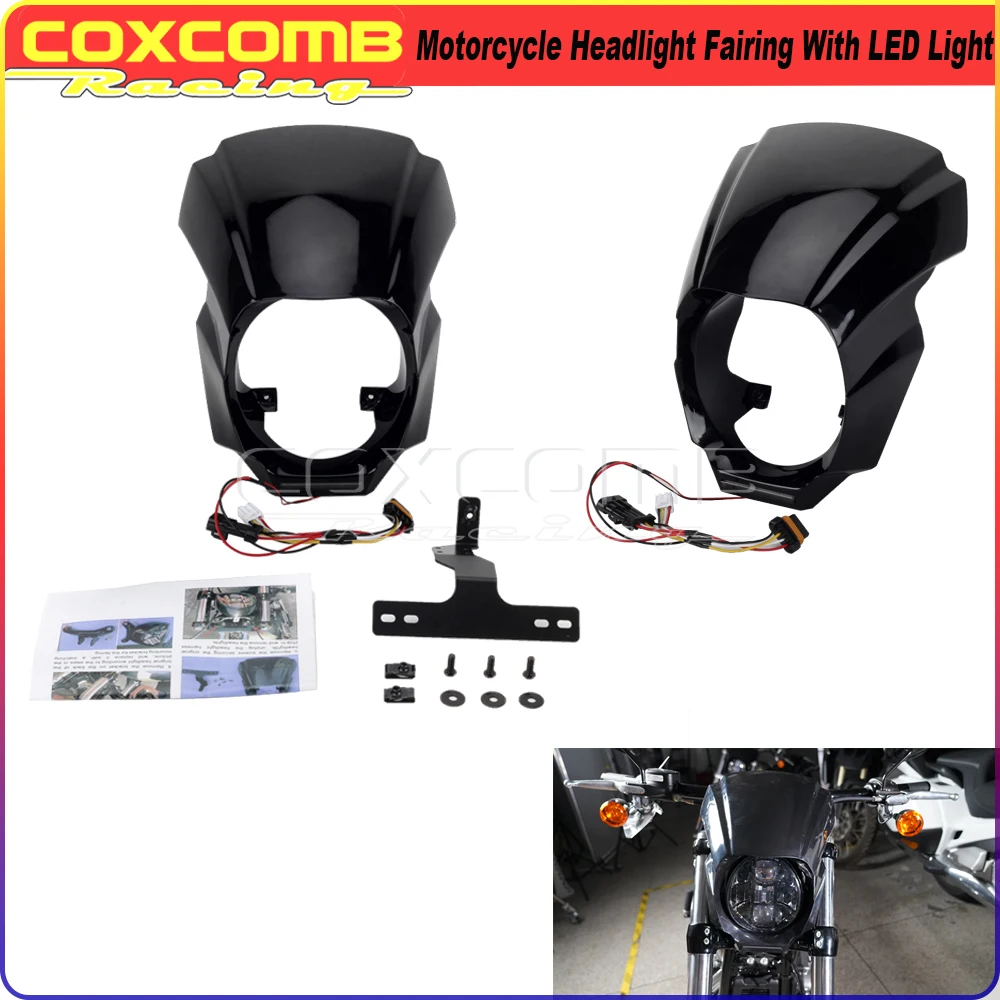 

Motorcycle Front Headlight Fairing Black Cover W/ LED Daytime Running Light For Harley Softail Breakout 114 FXBR FXBRS 2018-2022