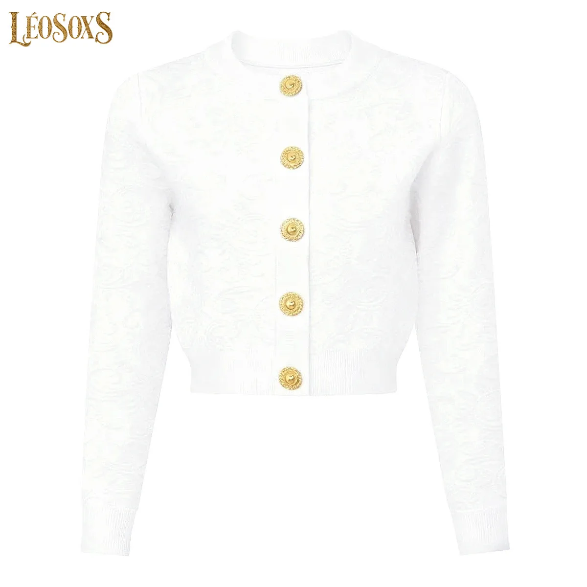 LEOSOXSHigh Quality Spring And Autumn New Fashion Embossed Embroidery Gold Buckle Knitted Women's Long Sleeved Top Cardigan Jack