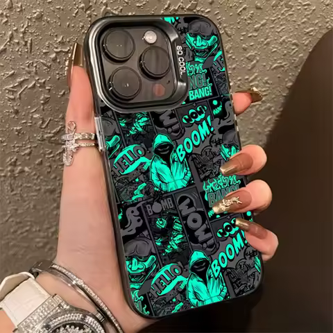 Black Comic Style Phone Case For Samsung Galaxy A15 A55 A54 5g Case S23 S24 Ultra A52 A53 A32 A34 A33 A14 S22 Plus S21 FE Cover