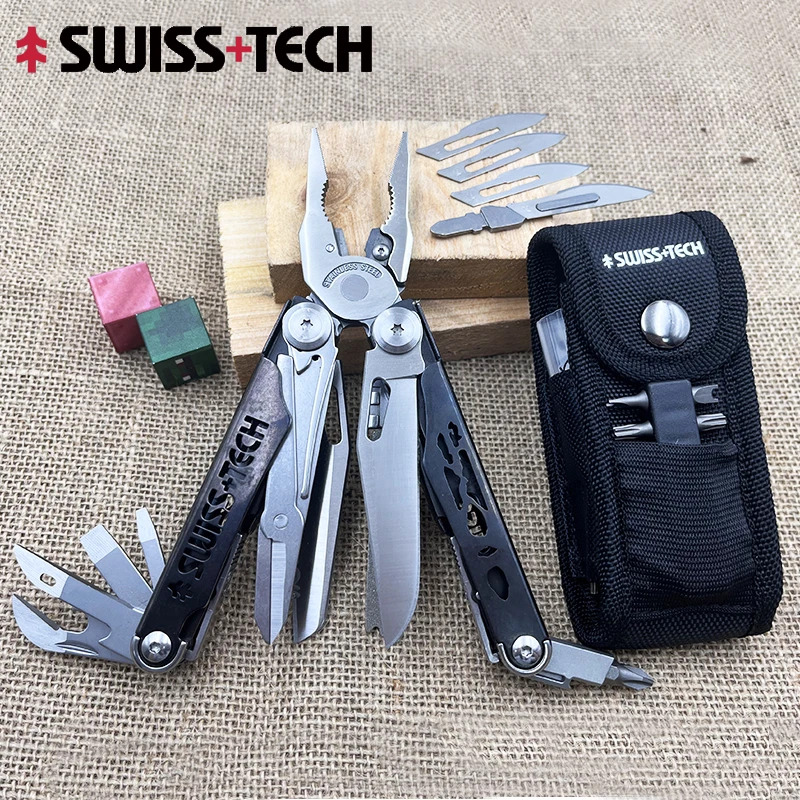 

SWISS TECH 37 In 1 Multitool Pliers Folding Multi Tool EDC Outdoor Camping Survival Tools With Replaceable Blades Gift for Men