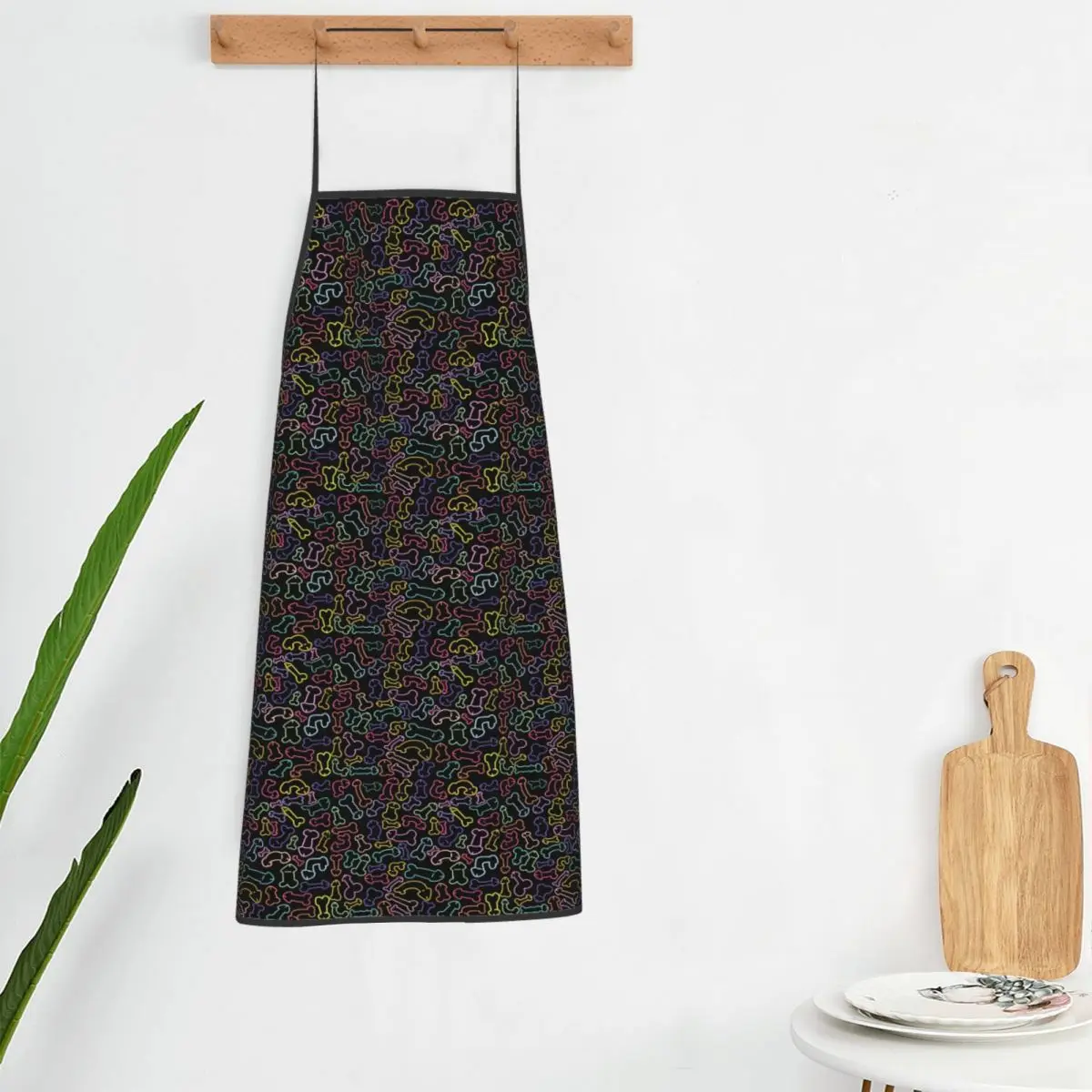 Pastel Penis Pattern Mask Black Aprons Chef Cooking Baking Tablier Bib Kitchen Cleaning Pinafore for Women Men Painting