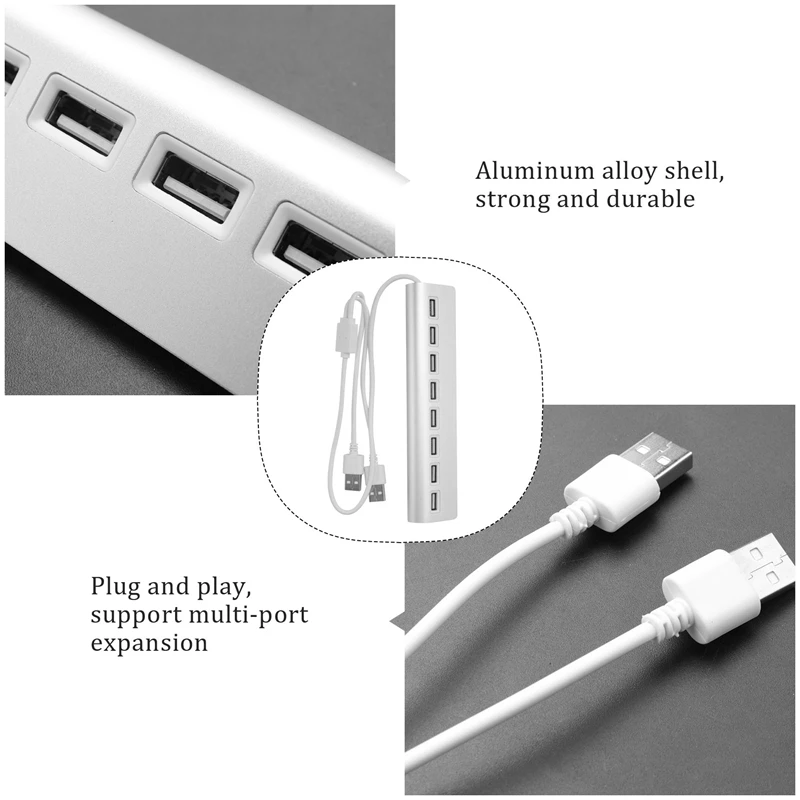 8-Port USB2.0 Hub With Power Supply Multi-Function Expansion Splitter Supports Simultaneous Expansion Of Multiple Ports