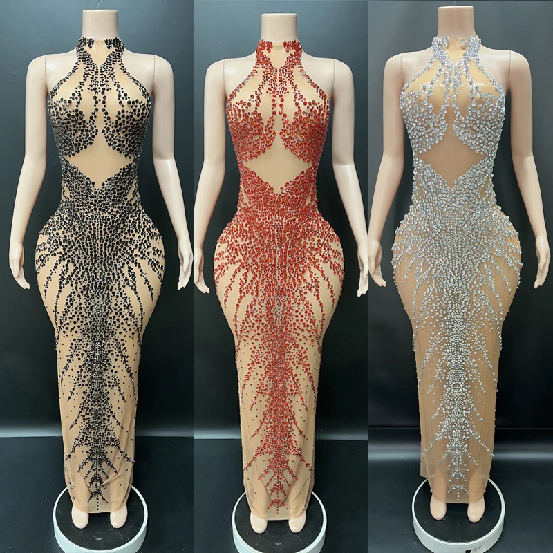 フルラインストーンをあしらったドレス 女性歌手 フェスティバル プロムガウン ウェディング ステージ イブニングドレス キャットウォーク パーティーコスチューム XS10551