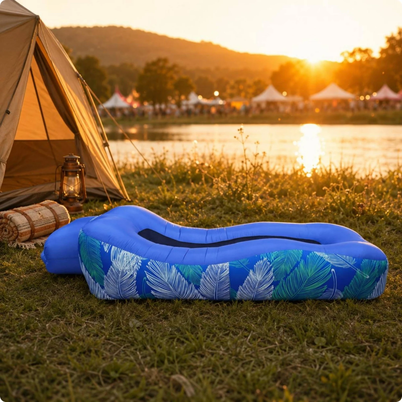 Inflatable Lounge Sofa Compact Foldable Reclining Air Sofa Inflate Couch Ergonomic Design Portable Seating Heavy Duty
