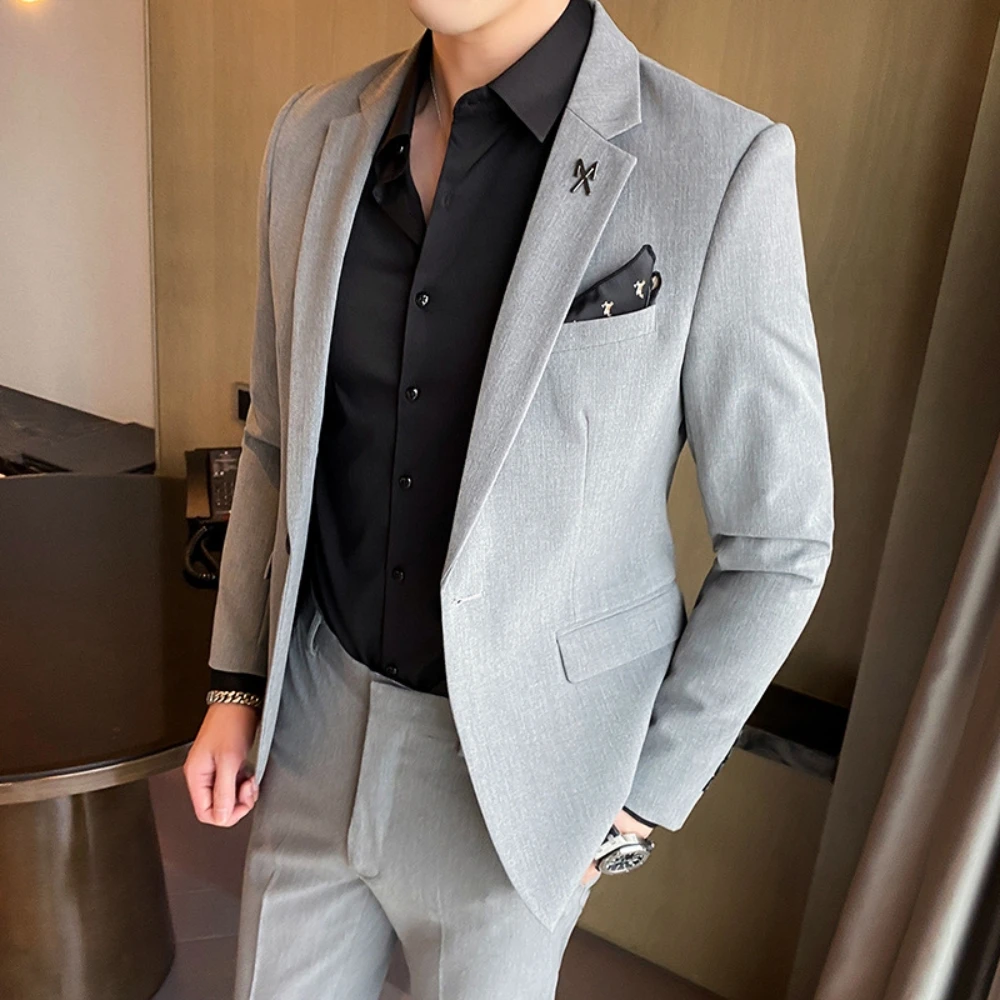 Thin Men's Suit Vocation Single Breasted 2-pieces Groom Wear Stunning Classic Tuxedo Dancing Set Fast Shipping Spring Autumn