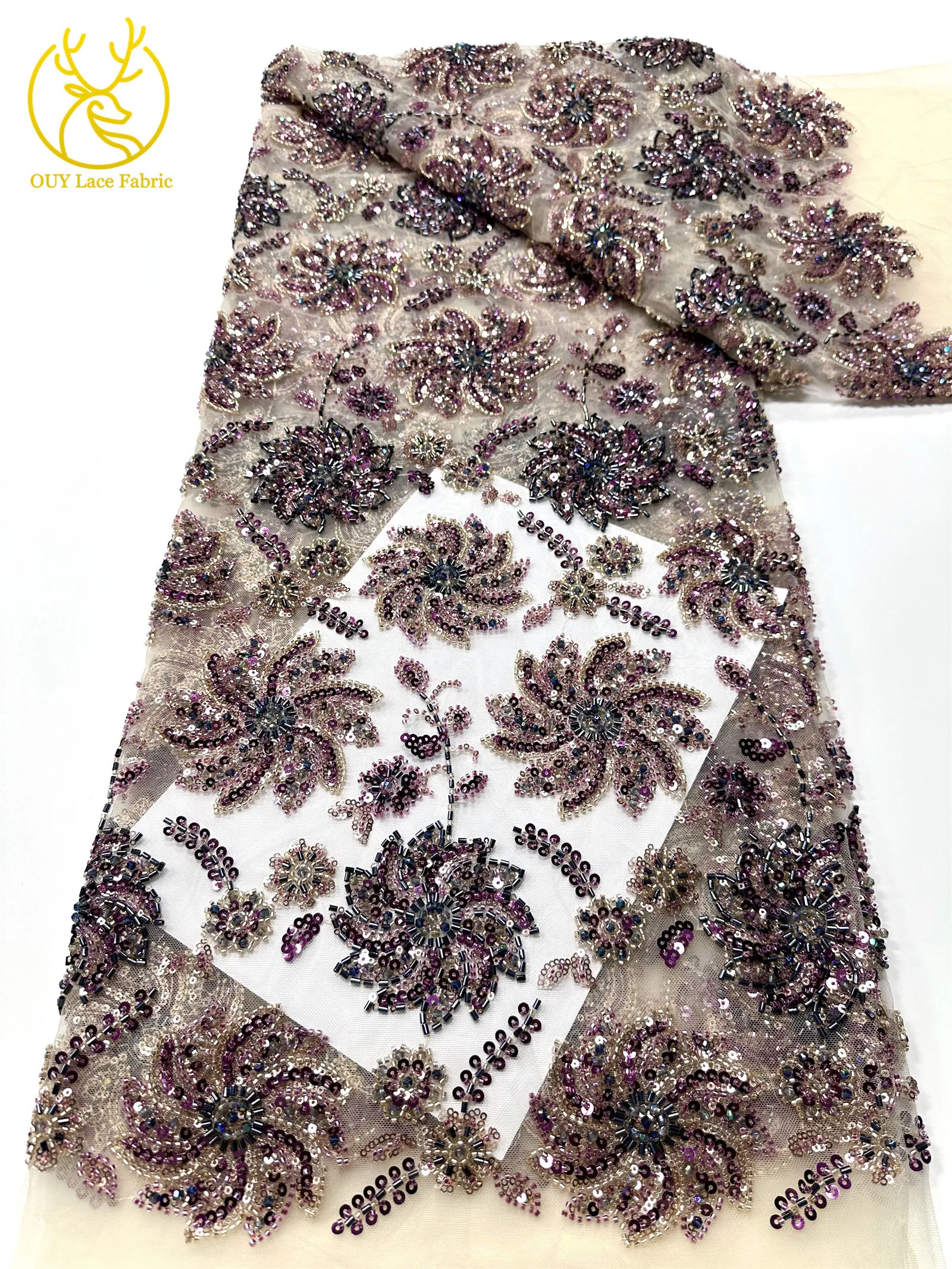 Afrikanischer Bräutigam-Perlen-Spitzenstoff 2026, hochwertiger französischer nigerianischer Pailletten-Spitzenstoff für Braut, Hochzeitskleid, Nähen, 5 Yards – Detail 8