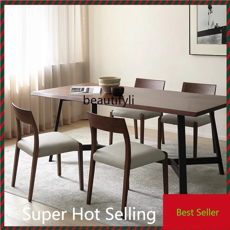 

G1218 Nordic dining table, black walnut dining table, solid wood natural edge rectangular home office desk