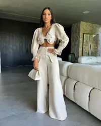 2024 Summer New Sexy Women Pants Set High Street Trouser Suits 2 Pcs Set Hot Sale Solid Print Jumpsuits Female Casual Clothes