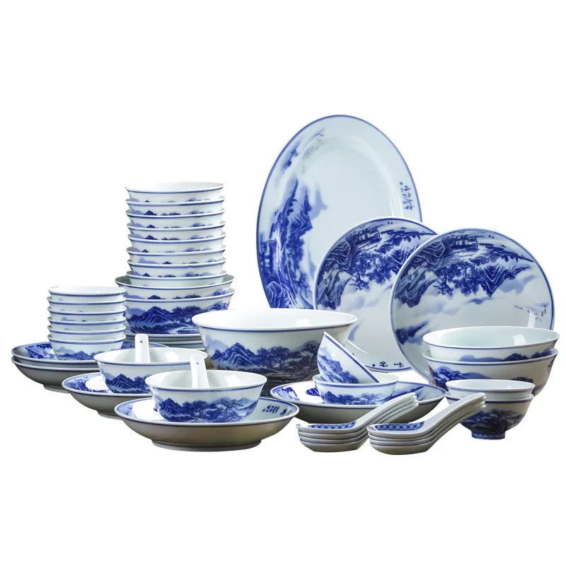 High temperature Jingdezhen underglaze, color blue and white porcelain dishes, dishes and tableware set