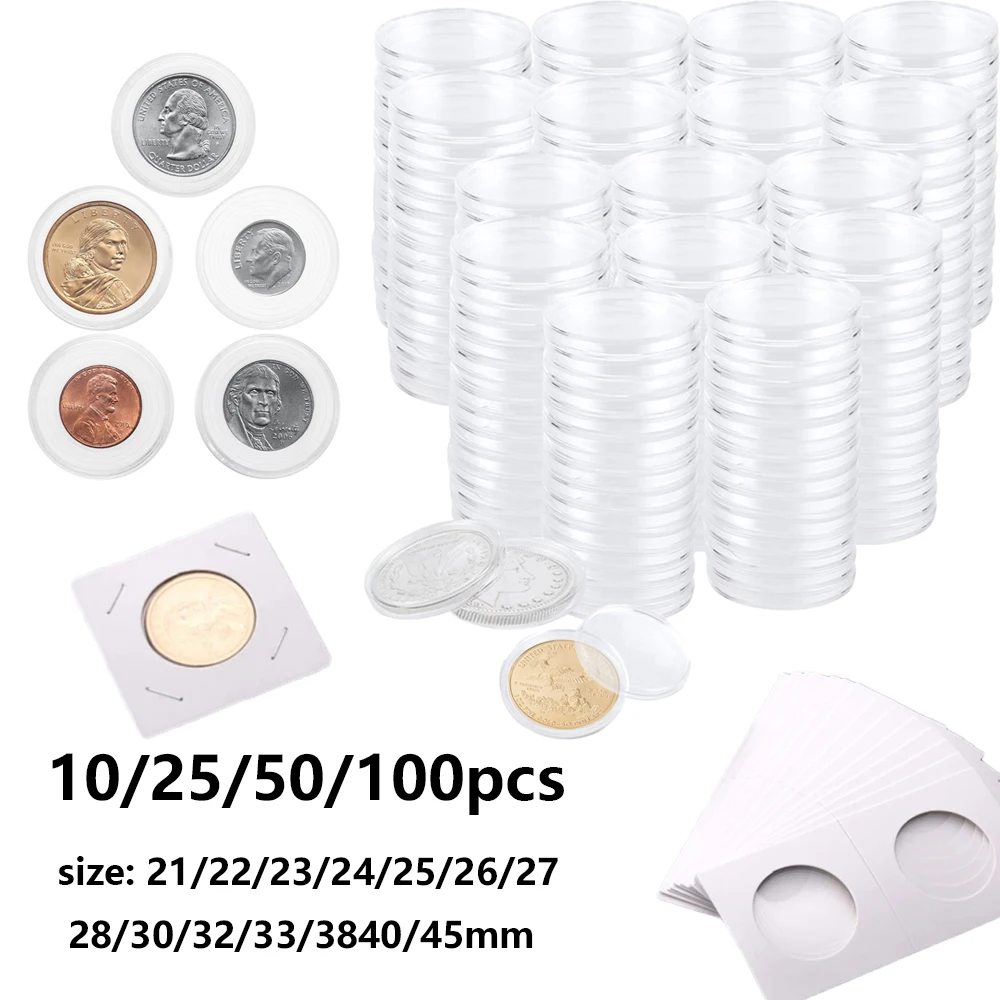 10-100Pc 21-45mm Transparents Round Storage Box Capsules Collection Holder Containers Capsule Case Supplies Gifts