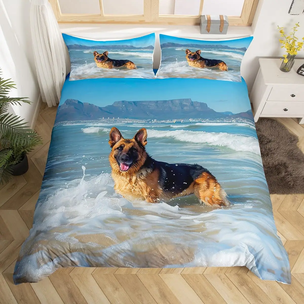 Cute Dog Bedding Set German Shepherd Comforter Cover for Adults Hound Dog Duvet Cover Pet Animal Quilt Cover with 2 Pillow Case