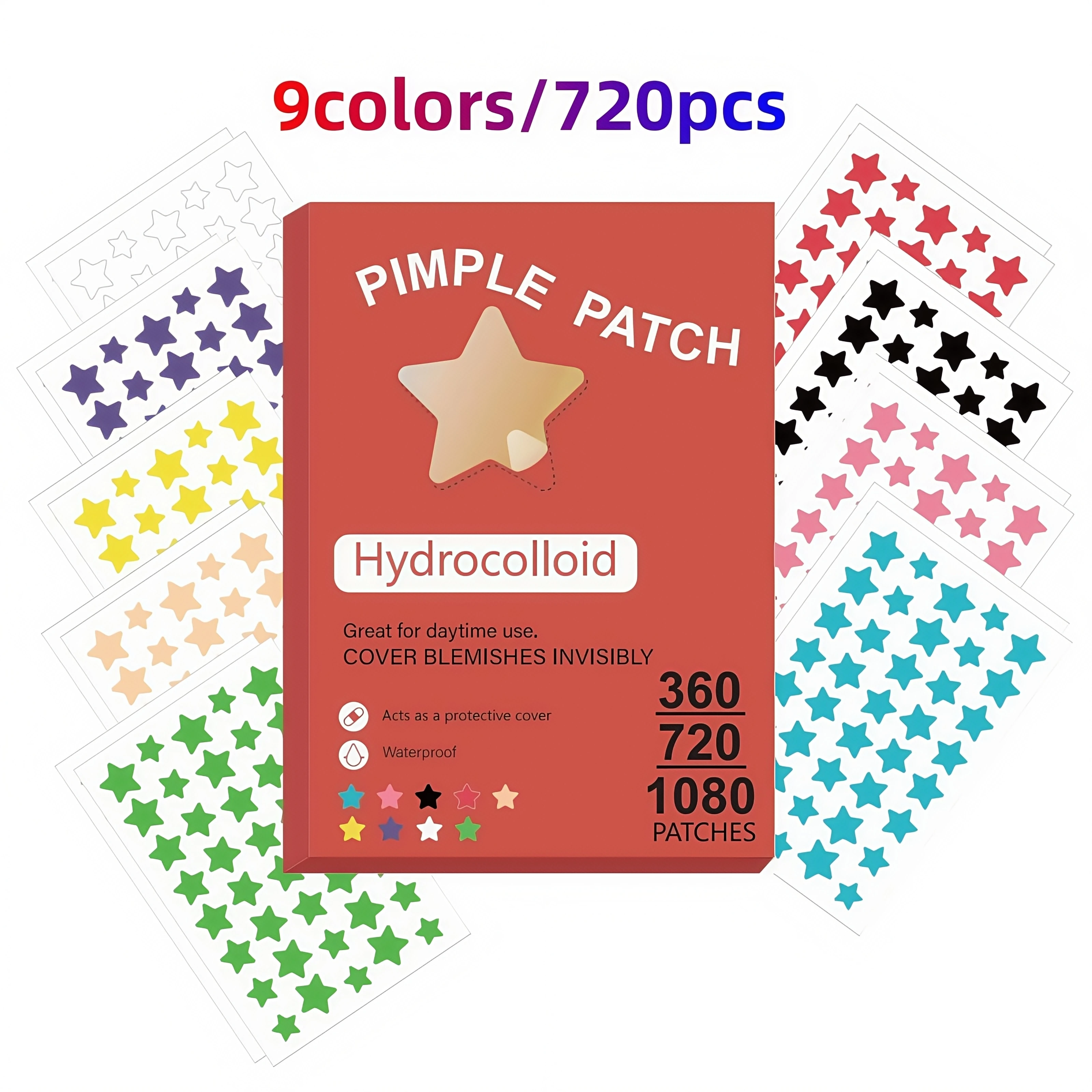 360/720/1080PCS Multi-color Beauty Acne Patches Invisible Waterproof Daily Skin Care Spot Stickers