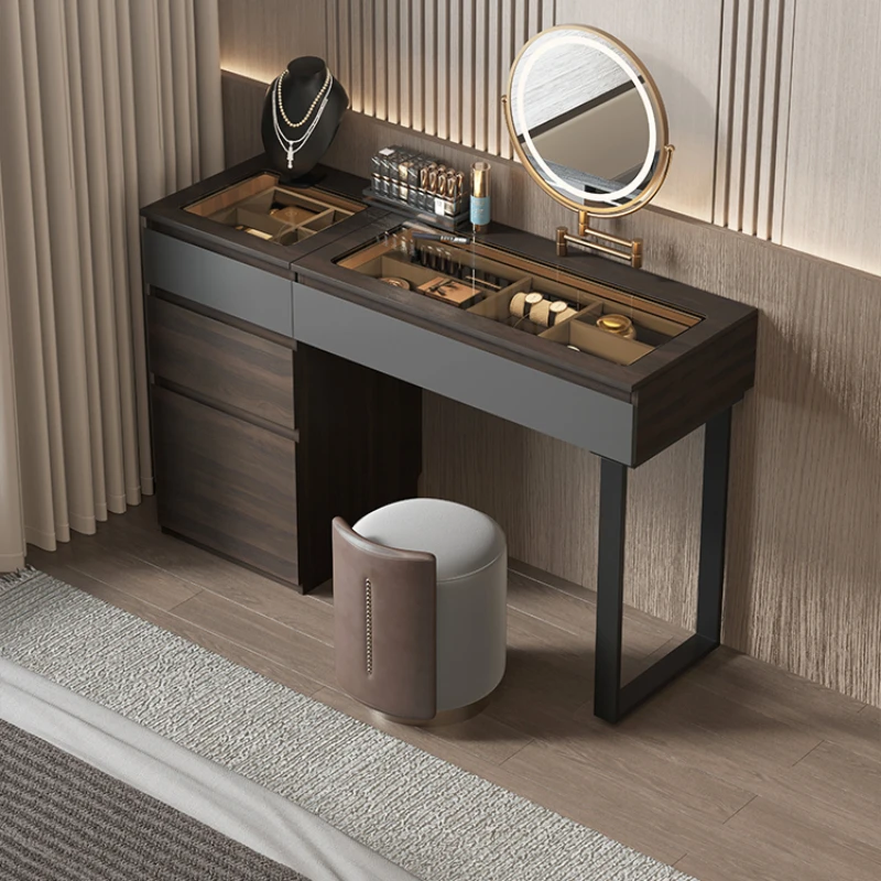 

Italian minimalist solid wood dresser storage cabinet integrated bedroom bedside light luxury high-end makeup table