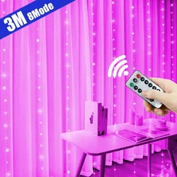 Guirxiété de rideau LED sur la fenêtre, guirxiété lumineuse USB, feston nickel é, télécommande, décorations de Noël et de mariage, maison et chambre, 3m