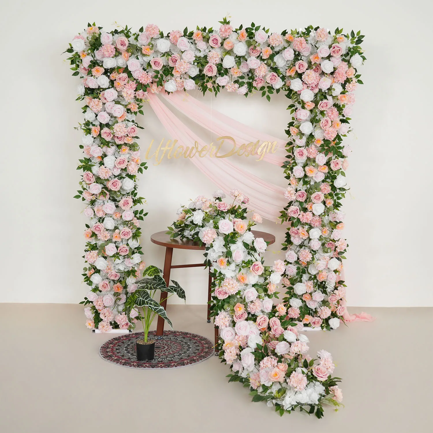 

Uflower Pink White Rose hydrangea Flower Row Wedding Backdrop Arch Decor Floor Flower Arrangement Table Centerpiece Event Props