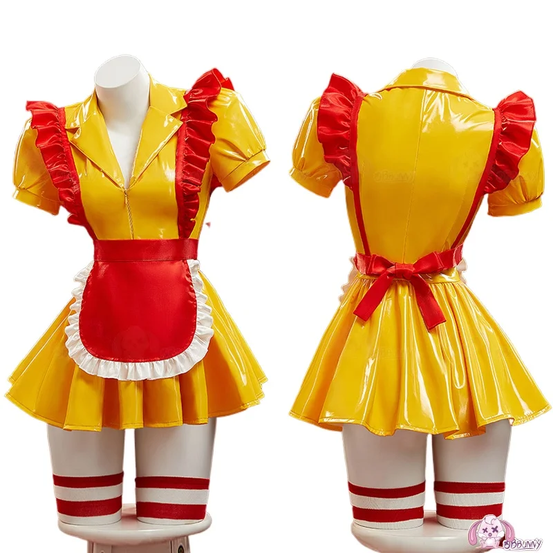 

Anime MC Cosplay Costume Women Sexy Leather Short Sleeve Maid Dress Socks Hat Apron Outfit Halloween Carnival Party Clothes