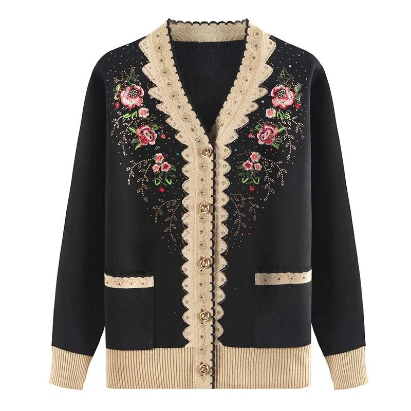 2025 Spring Autumn Sweaters Fashion V-Neck Embroidered Women Knitwear Tops Knitted Cardigan Sweater Jacket Outside