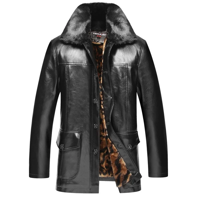 Leather Coat Men Clothing Fur Jacket Bomber Fashion Casual Windbreaker Spring and Autumn Hot Outwear Stand Military Embroidery