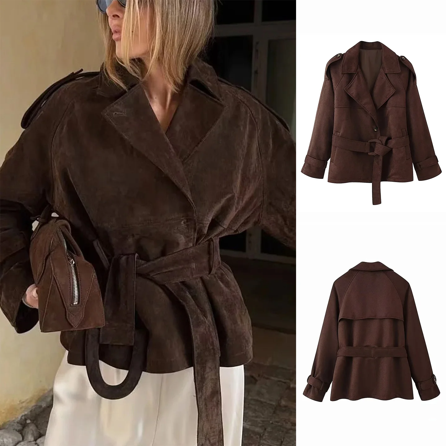 

Женское длинное пальто с отложным воротником в стиле ретро, осень-зима, Новое поступление, с галстуком-бабочкой на талии, осень-зима