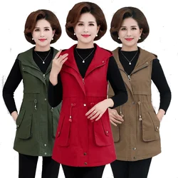 2025 Vest Women Elegant Vest Spring Autumn Sleeveless Jackets Outerwear Lady Slim Waistcoat Short Hood Waist Trench Coat WF207