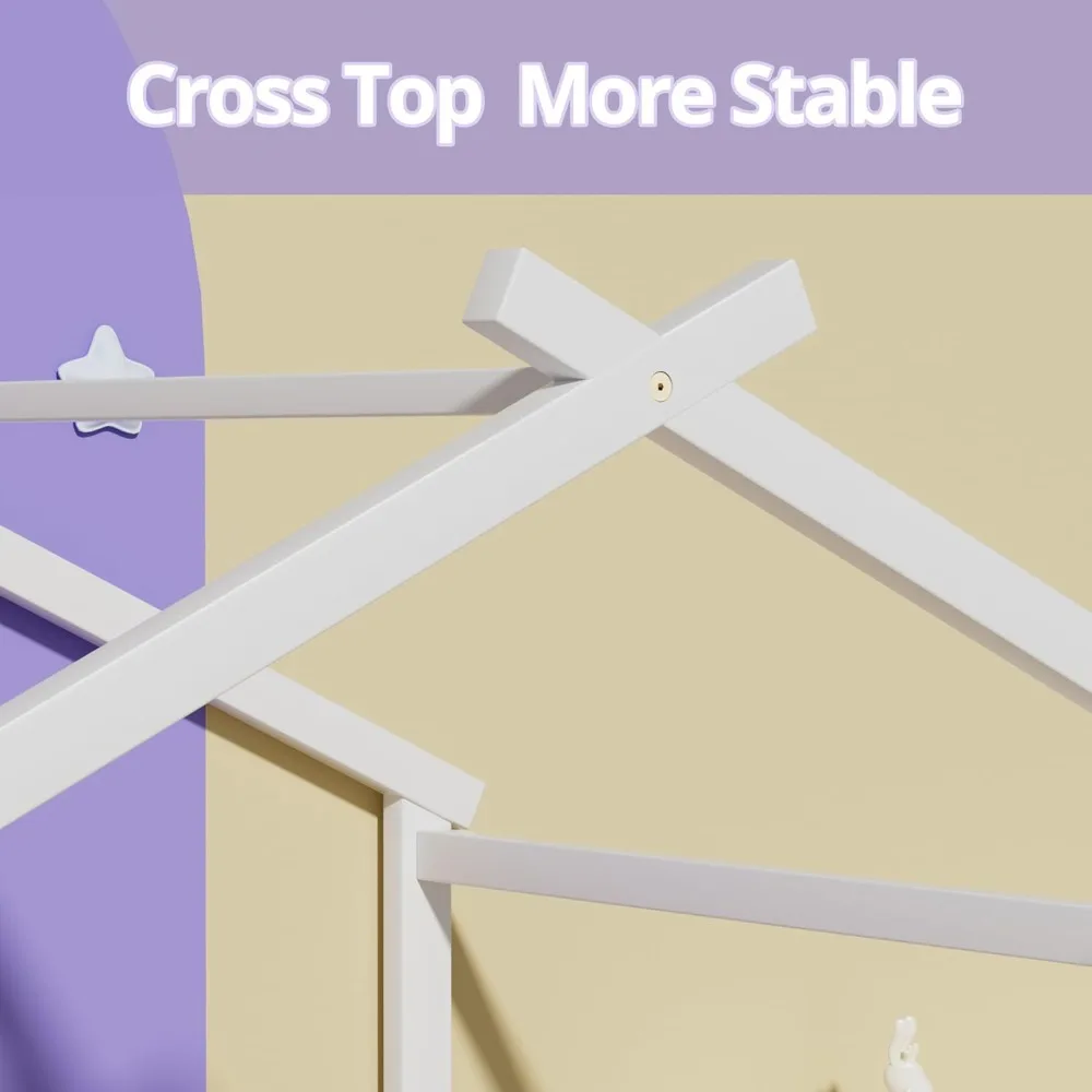 سرير أرضية كاملة مع درابزين أمان، سرير أرضية مونتيسوري خشبي مع سقف، إطار سرير مونتيسوري للمنزل مع شرائح، بدون صندوق Spr #6