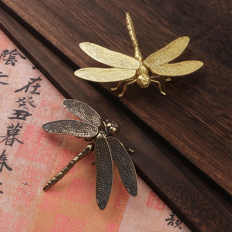 Dragonfly Brass Figurines Statue Decor Figurine Ornament Sculpture Mini Animal Shui Home Feng Metal Knobs Figure Insect Wall