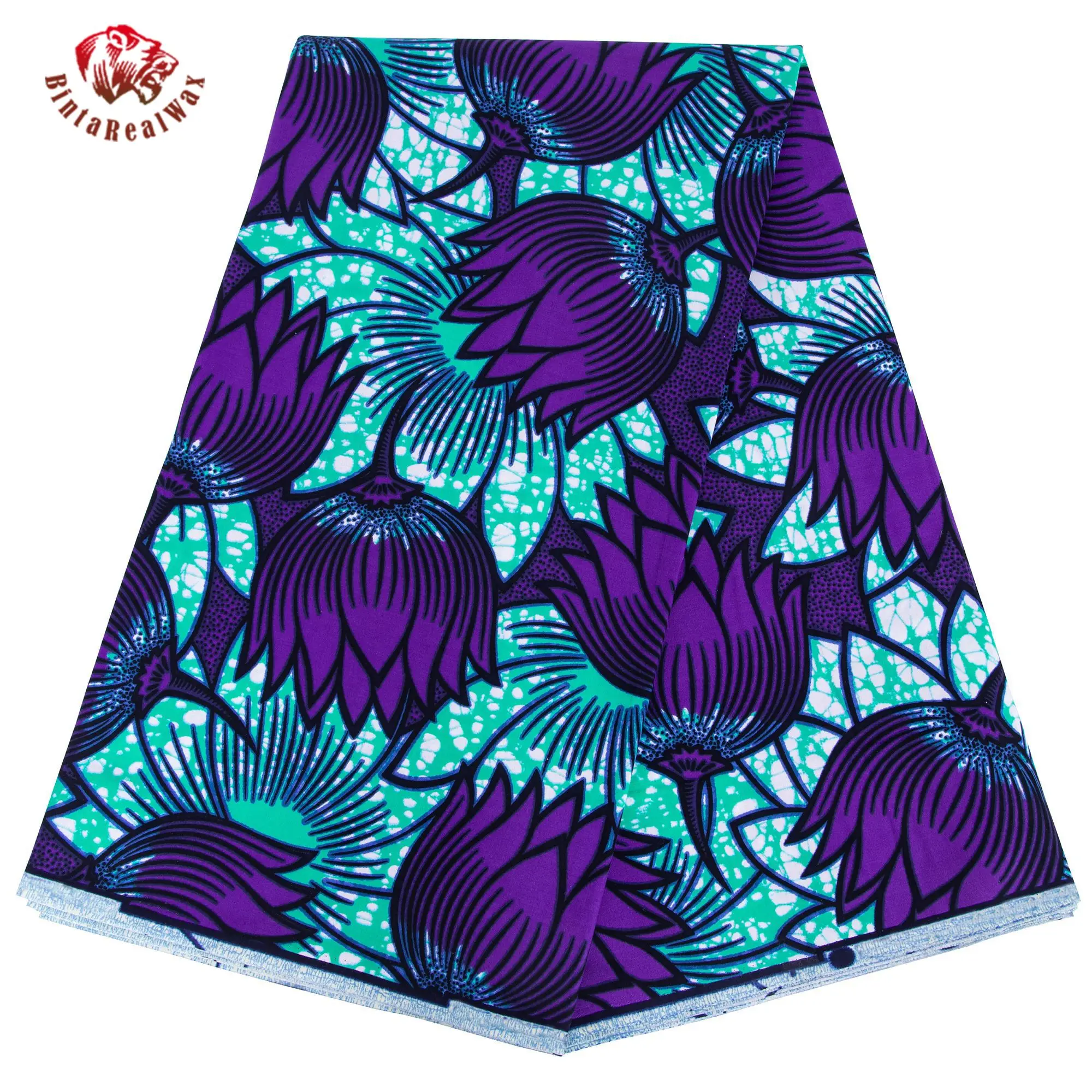 

African Wax Print Fabric Purple Floral Pattern Cotton Ethnic Cloth for Dress & Home Decor 24FS1626
