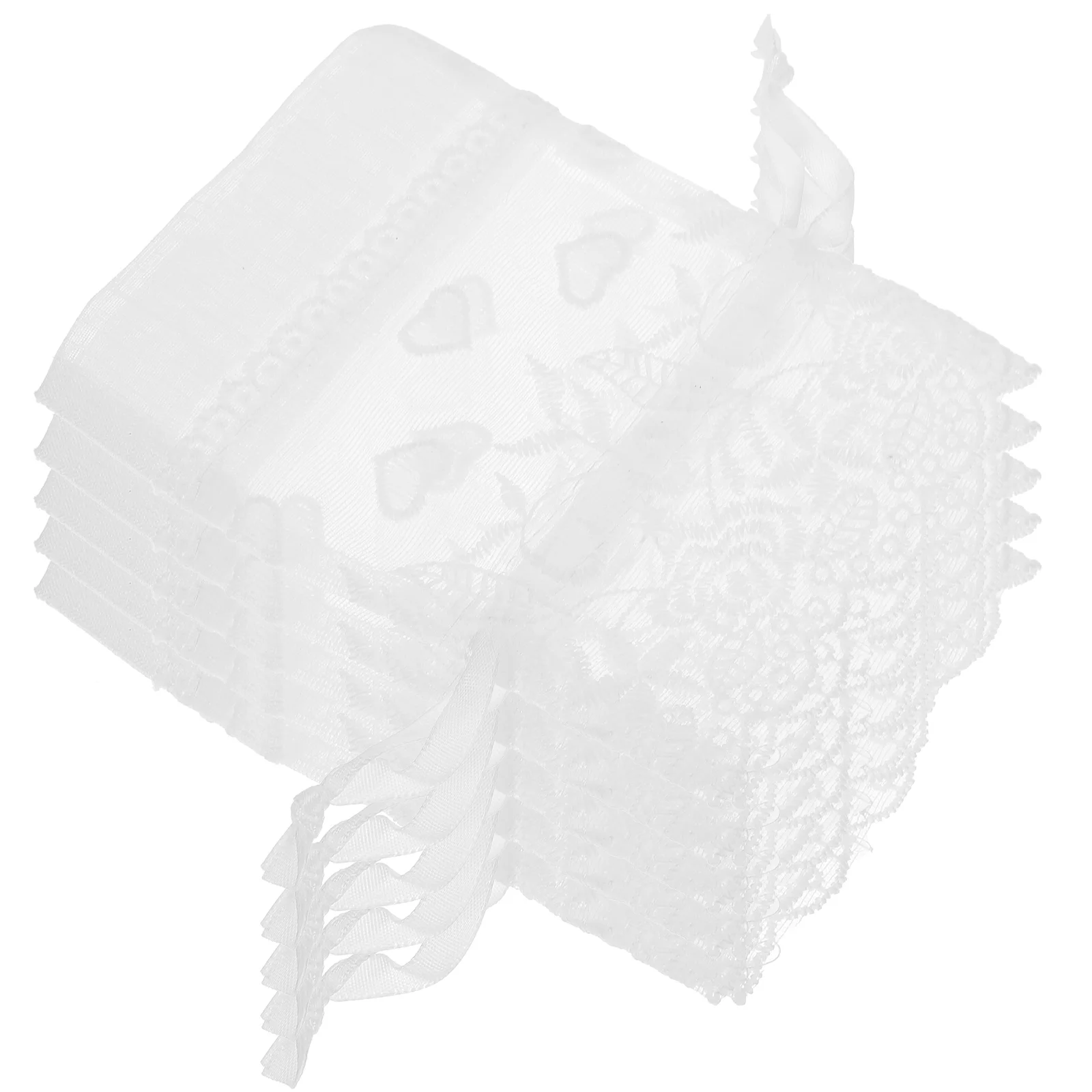 

5 Pcs Heart Rose Lace Drawstring Pocket 10x14cm White Mesh Jewelry Bags Small Gift Bags Elegant Packaging DIY Storage